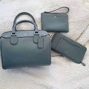 Coach Mini Handbag, wristlet and wallet sold together or separately. Sage green